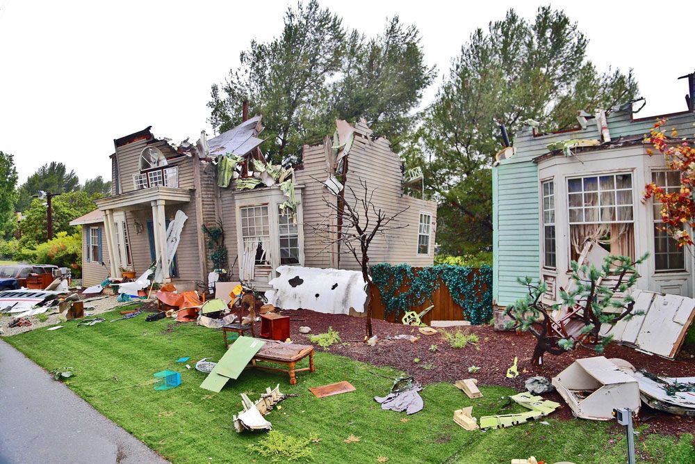 Houses damaged by tornado.